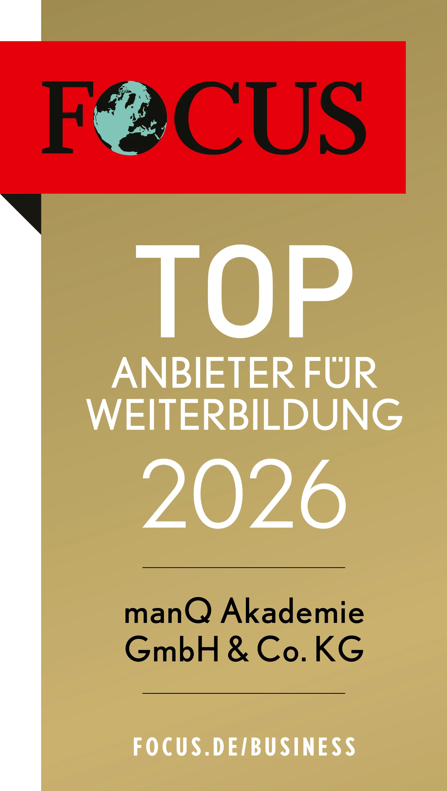 Logo von Focus Business - manQ als Top Anbieter für Weiterbildung 2025 ausgezeichnet