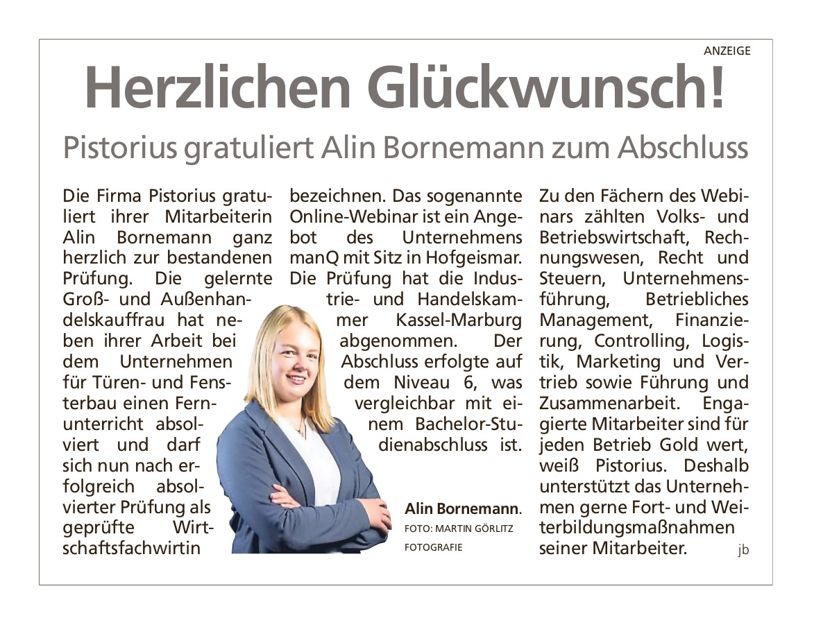 Artikel Pistorius - Weiterbildung Alin Bornemann Artikel Pistorius - Weiterbildung Alin Bornemann