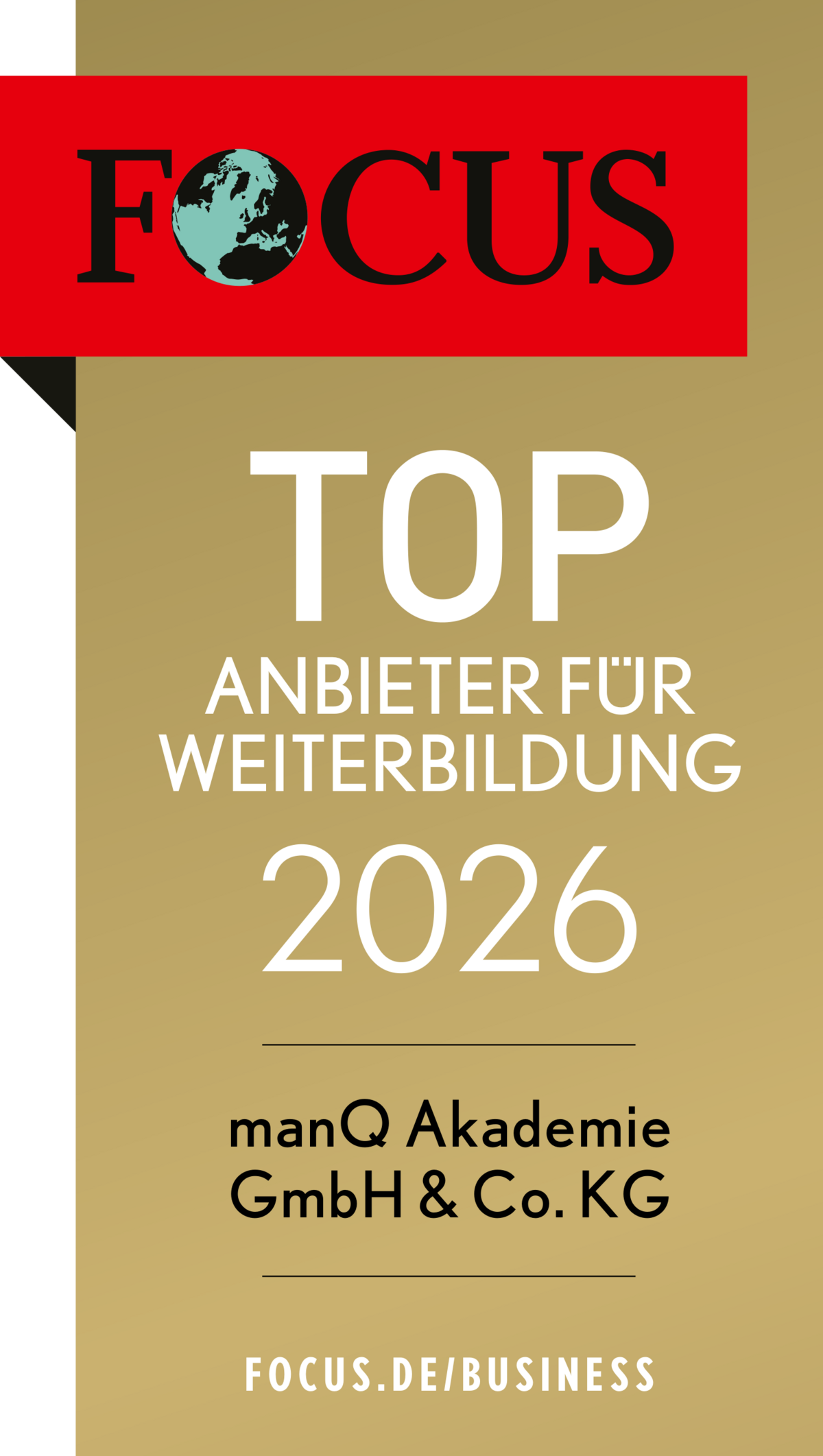 Logo von Focus Business - manQ als Top Anbieter für Weiterbildung 2025 ausgezeichnet